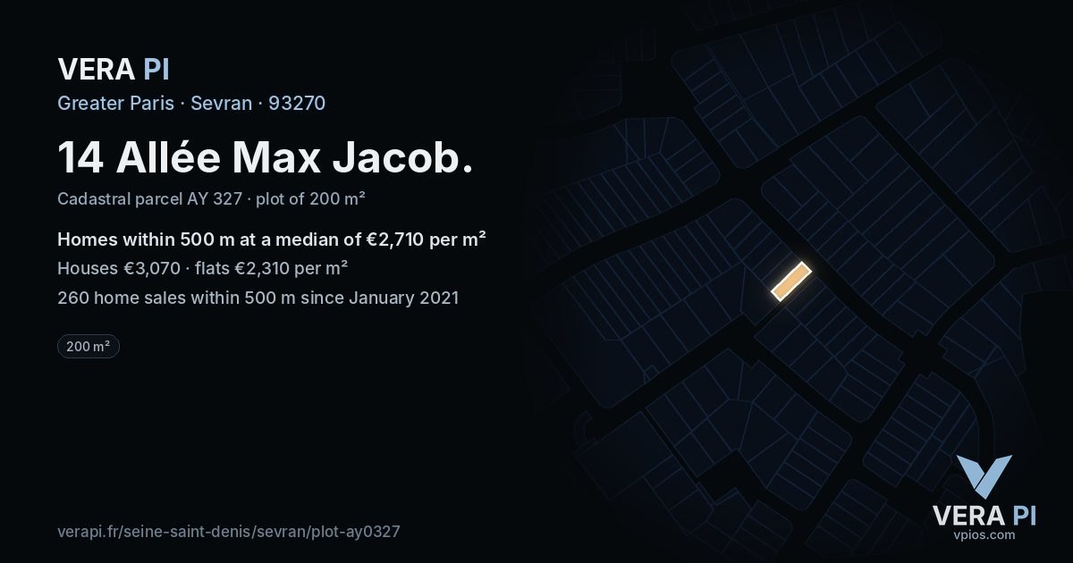 14 Allée Max Jacob, Sevran at night – the plot lit, the parcels around coloured by the prices near them