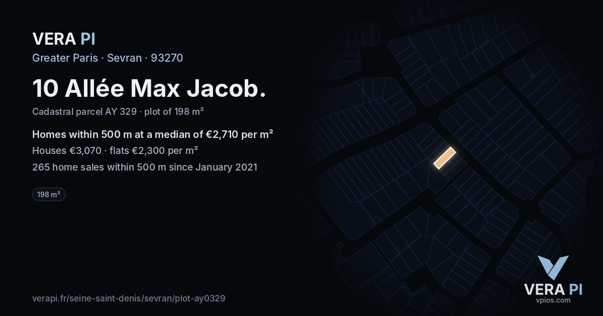 10 Allée Max Jacob, Sevran at night – the plot lit, the parcels around coloured by the prices near them