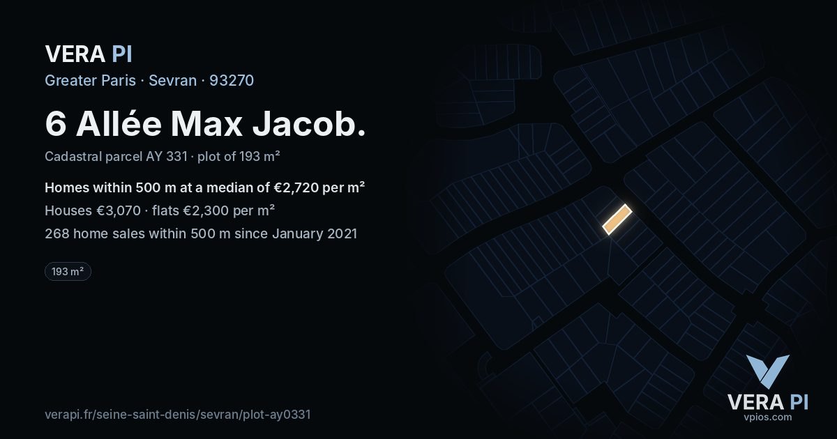 6 Allée Max Jacob, Sevran at night – the plot lit, the parcels around coloured by the prices near them