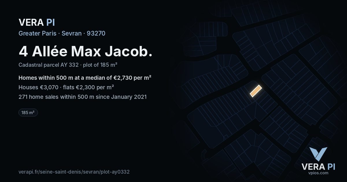 4 Allée Max Jacob, Sevran at night – the plot lit, the parcels around coloured by the prices near them