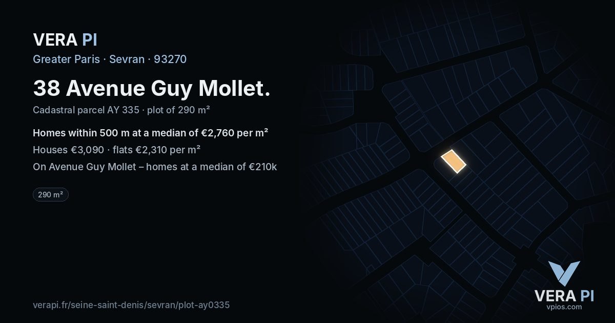 38 Avenue Guy Mollet, Sevran at night – the plot lit, the parcels around coloured by the prices near them