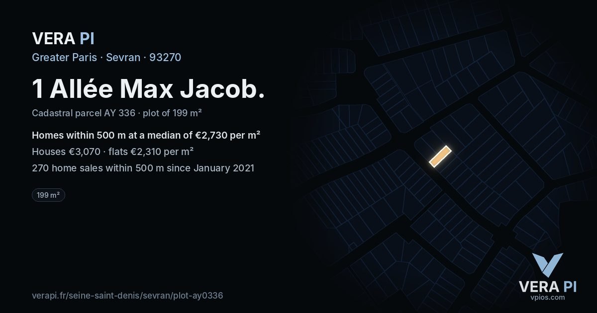 1 Allée Max Jacob, Sevran at night – the plot lit, the parcels around coloured by the prices near them
