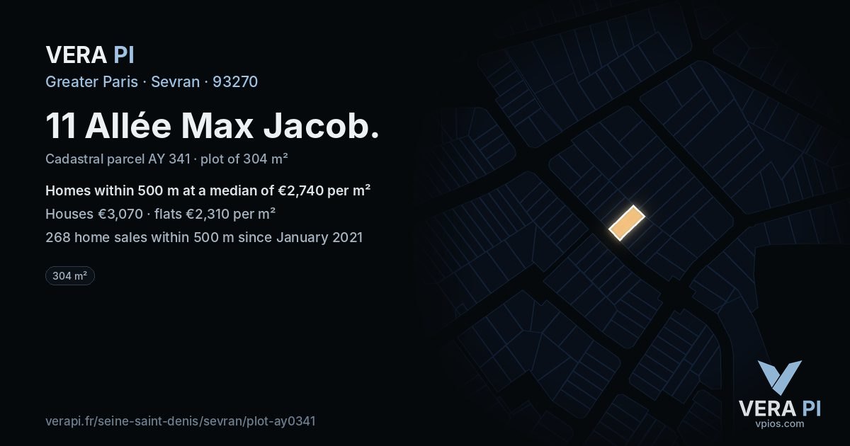 11 Allée Max Jacob, Sevran at night – the plot lit, the parcels around coloured by the prices near them