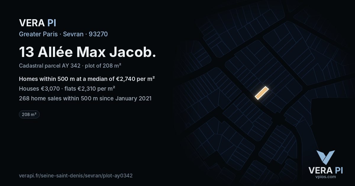 13 Allée Max Jacob, Sevran at night – the plot lit, the parcels around coloured by the prices near them