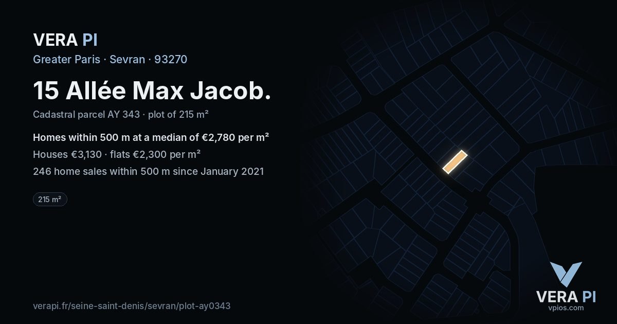 15 Allée Max Jacob, Sevran at night – the plot lit, the parcels around coloured by the prices near them