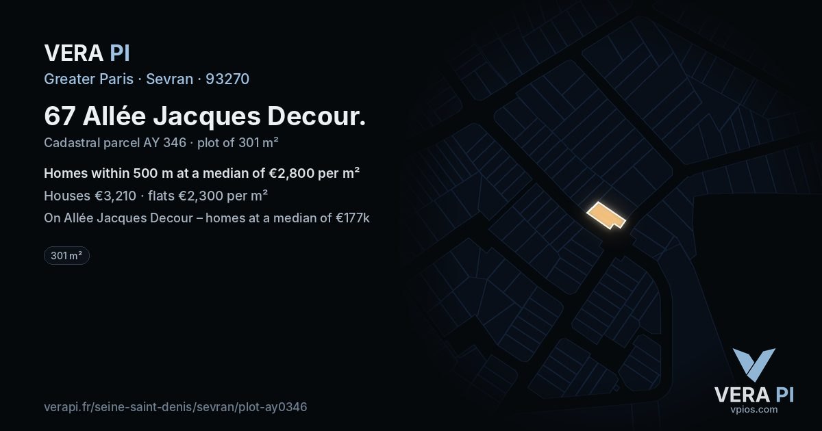 67 Allée Jacques Decour, Sevran at night – the plot lit, the parcels around coloured by the prices near them