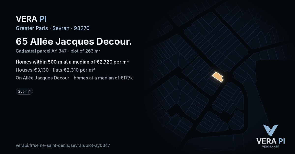 65 Allée Jacques Decour, Sevran at night – the plot lit, the parcels around coloured by the prices near them
