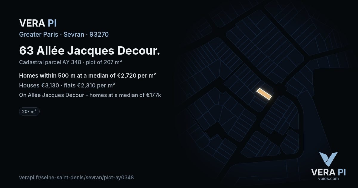 63 Allée Jacques Decour, Sevran at night – the plot lit, the parcels around coloured by the prices near them