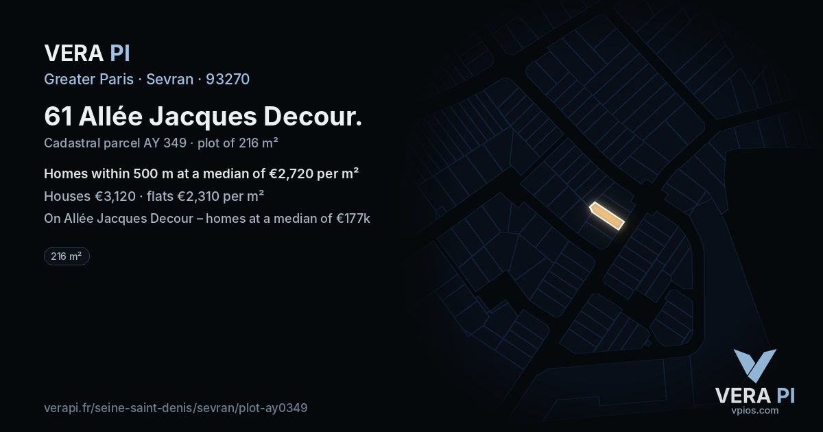 61 Allée Jacques Decour, Sevran at night – the plot lit, the parcels around coloured by the prices near them