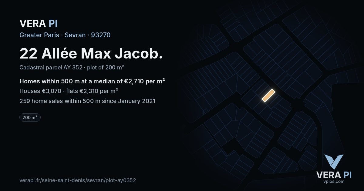 22 Allée Max Jacob, Sevran at night – the plot lit, the parcels around coloured by the prices near them