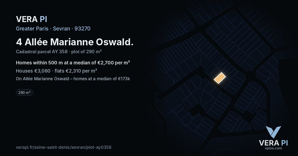 4 Allée Marianne Oswald, Sevran at night – the plot lit, the parcels around coloured by the prices near them