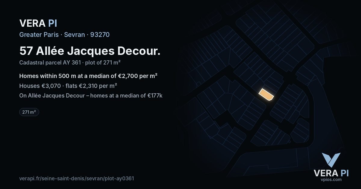 57 Allée Jacques Decour, Sevran at night – the plot lit, the parcels around coloured by the prices near them