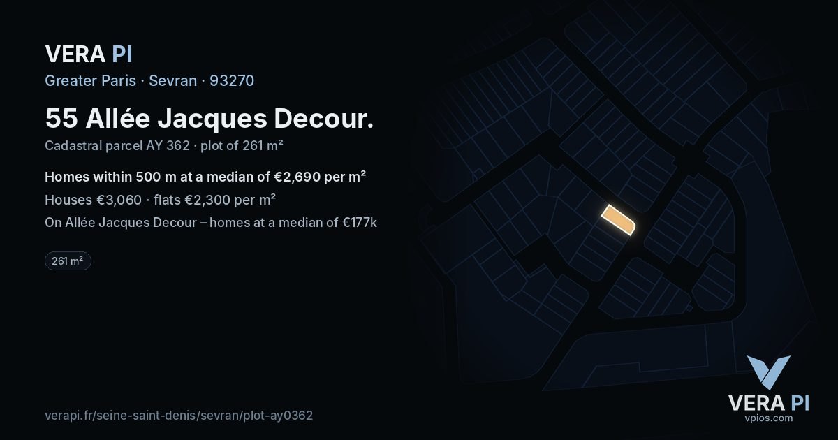 55 Allée Jacques Decour, Sevran at night – the plot lit, the parcels around coloured by the prices near them