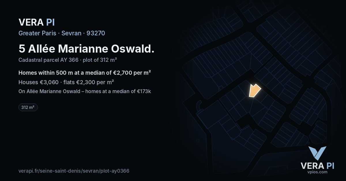 5 Allée Marianne Oswald, Sevran at night – the plot lit, the parcels around coloured by the prices near them