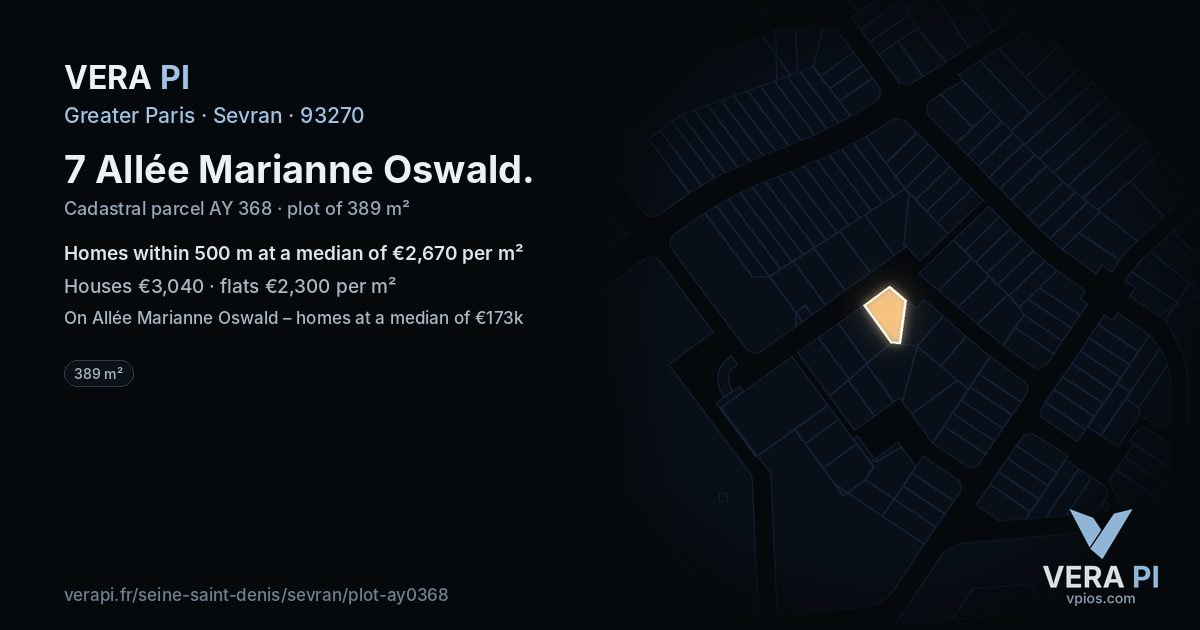 7 Allée Marianne Oswald, Sevran at night – the plot lit, the parcels around coloured by the prices near them