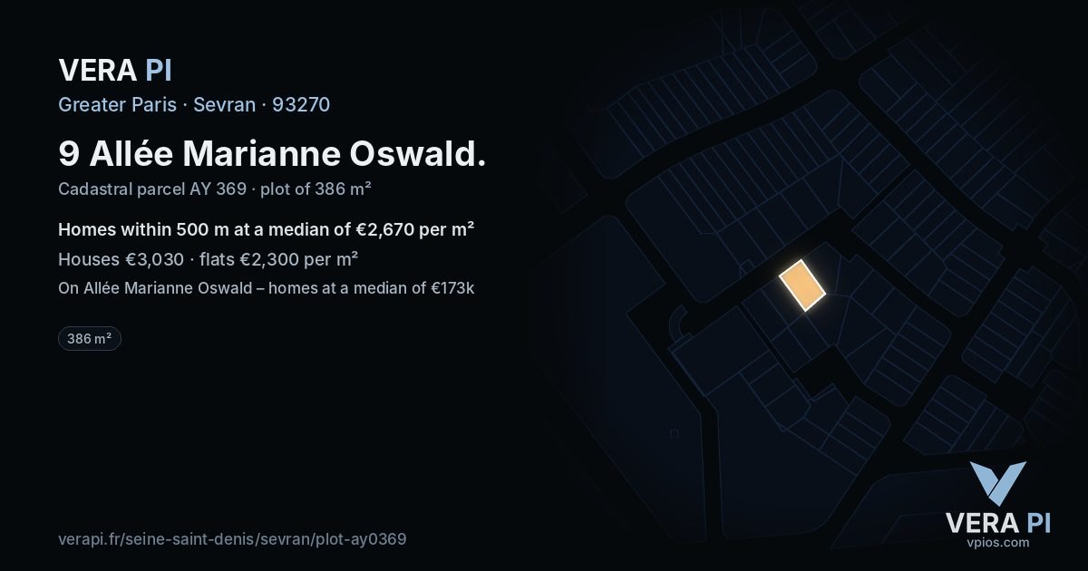 9 Allée Marianne Oswald, Sevran at night – the plot lit, the parcels around coloured by the prices near them