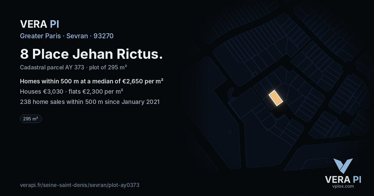 8 Place Jehan Rictus, Sevran at night – the plot lit, the parcels around coloured by the prices near them