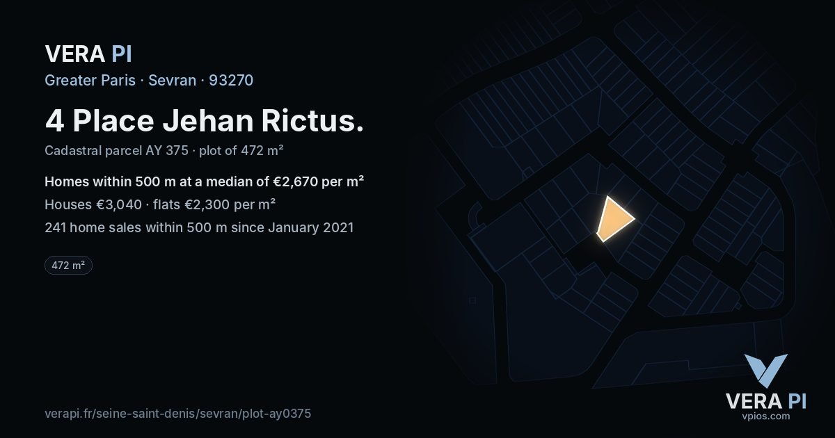 4 Place Jehan Rictus, Sevran at night – the plot lit, the parcels around coloured by the prices near them