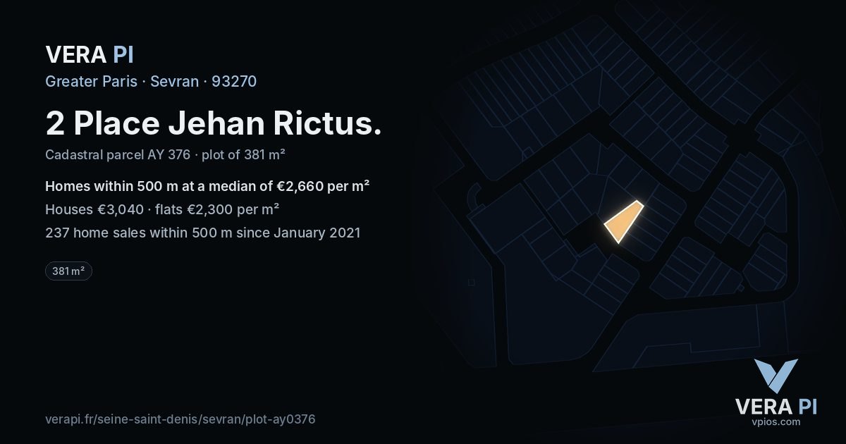 2 Place Jehan Rictus, Sevran at night – the plot lit, the parcels around coloured by the prices near them