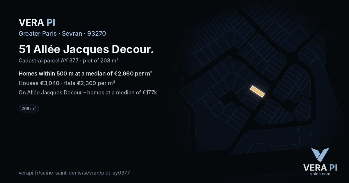 51 Allée Jacques Decour, Sevran at night – the plot lit, the parcels around coloured by the prices near them
