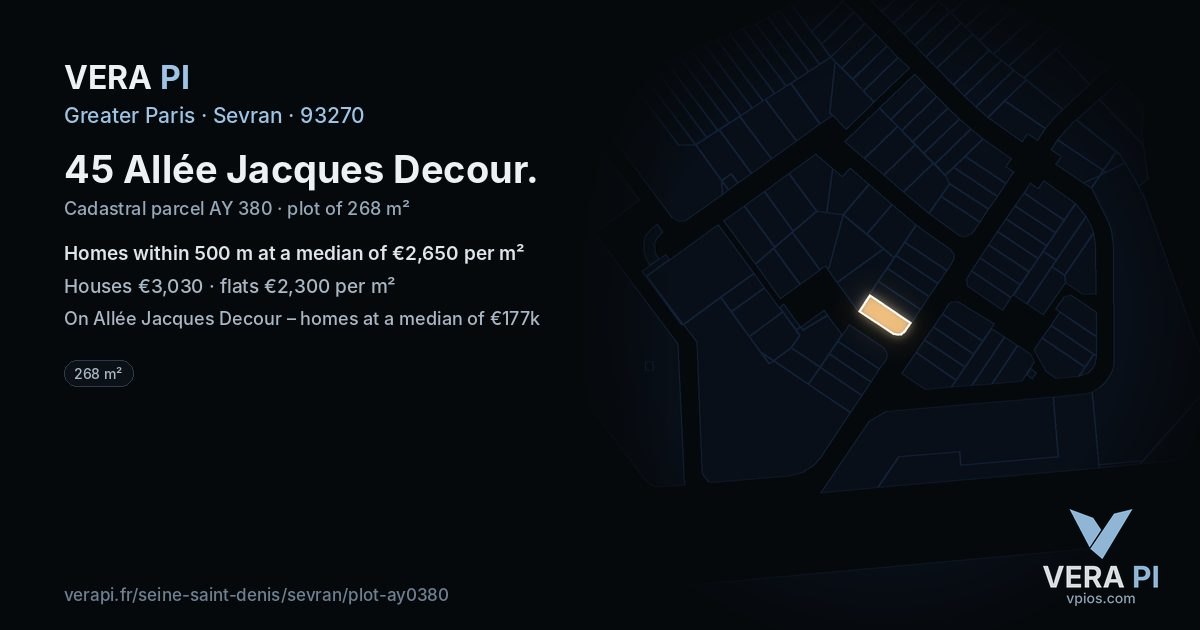 45 Allée Jacques Decour, Sevran at night – the plot lit, the parcels around coloured by the prices near them