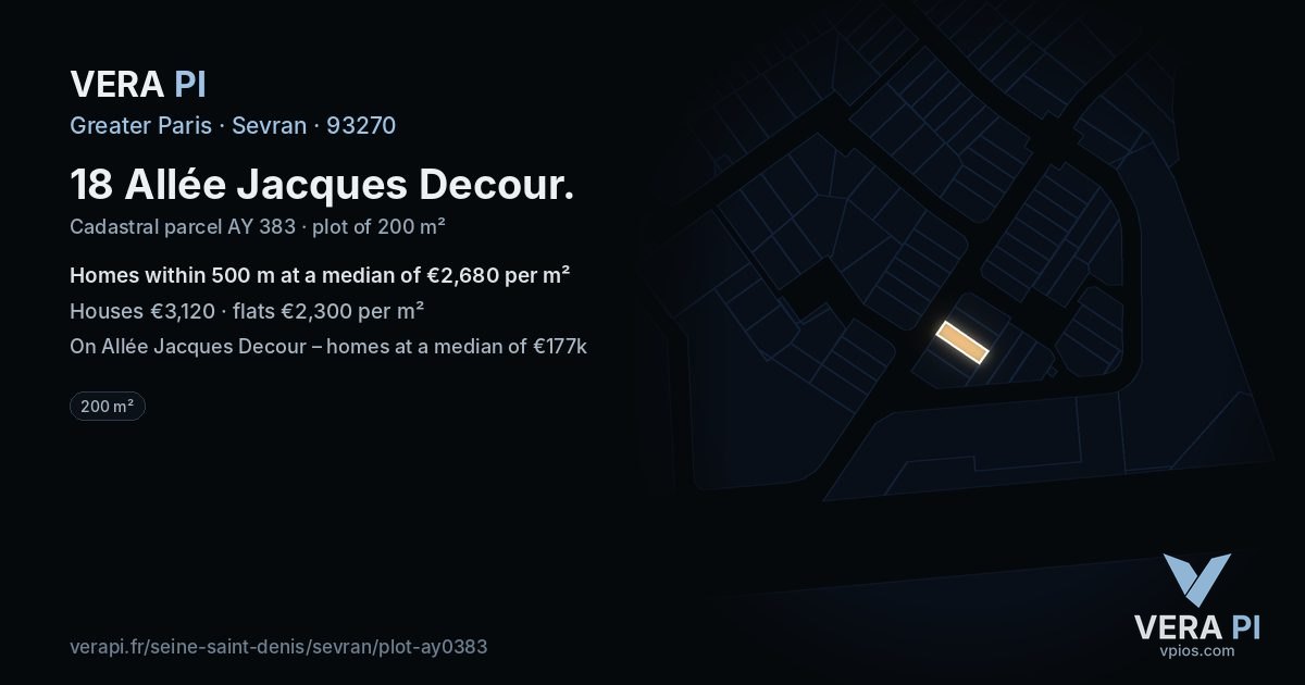 18 Allée Jacques Decour, Sevran at night – the plot lit, the parcels around coloured by the prices near them
