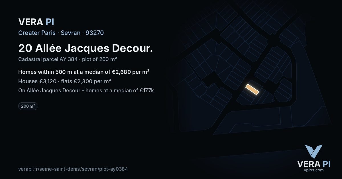 20 Allée Jacques Decour, Sevran at night – the plot lit, the parcels around coloured by the prices near them