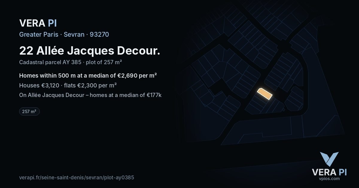 22 Allée Jacques Decour, Sevran at night – the plot lit, the parcels around coloured by the prices near them