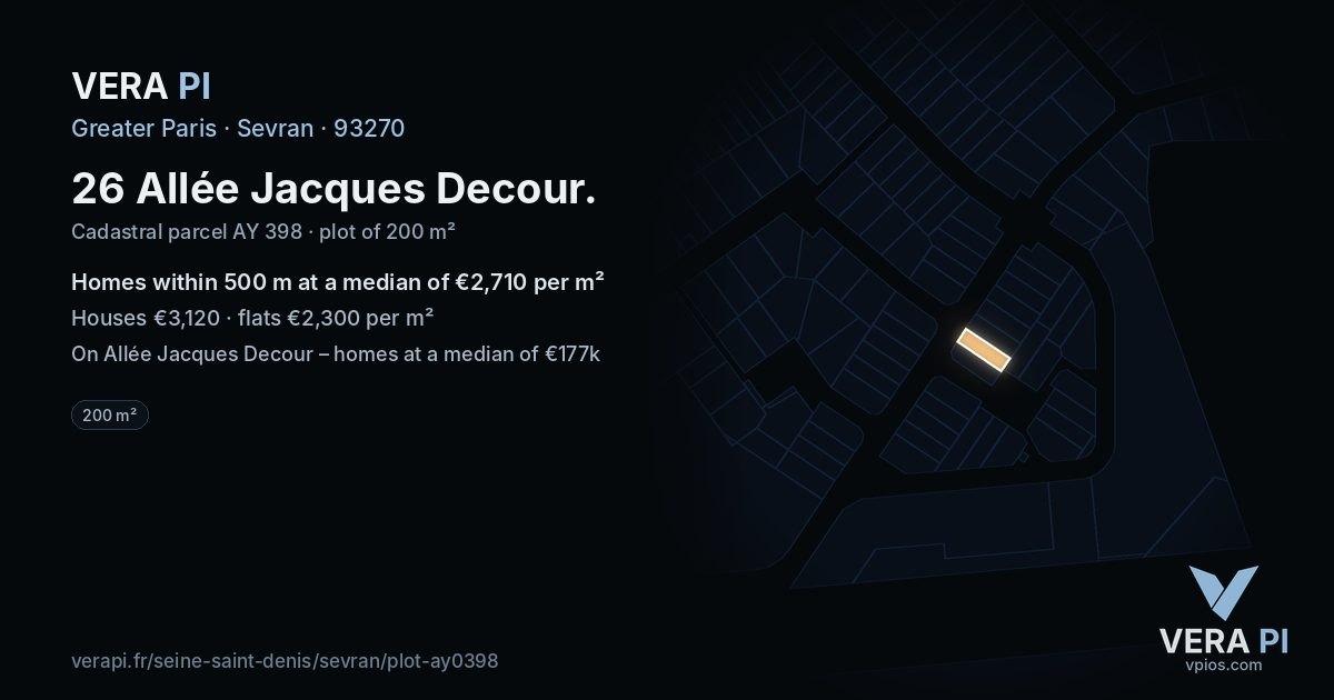 26 Allée Jacques Decour, Sevran at night – the plot lit, the parcels around coloured by the prices near them