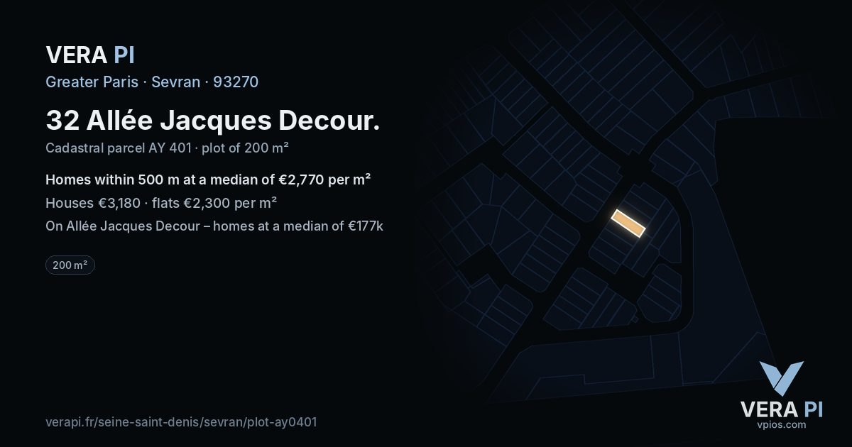 32 Allée Jacques Decour, Sevran at night – the plot lit, the parcels around coloured by the prices near them