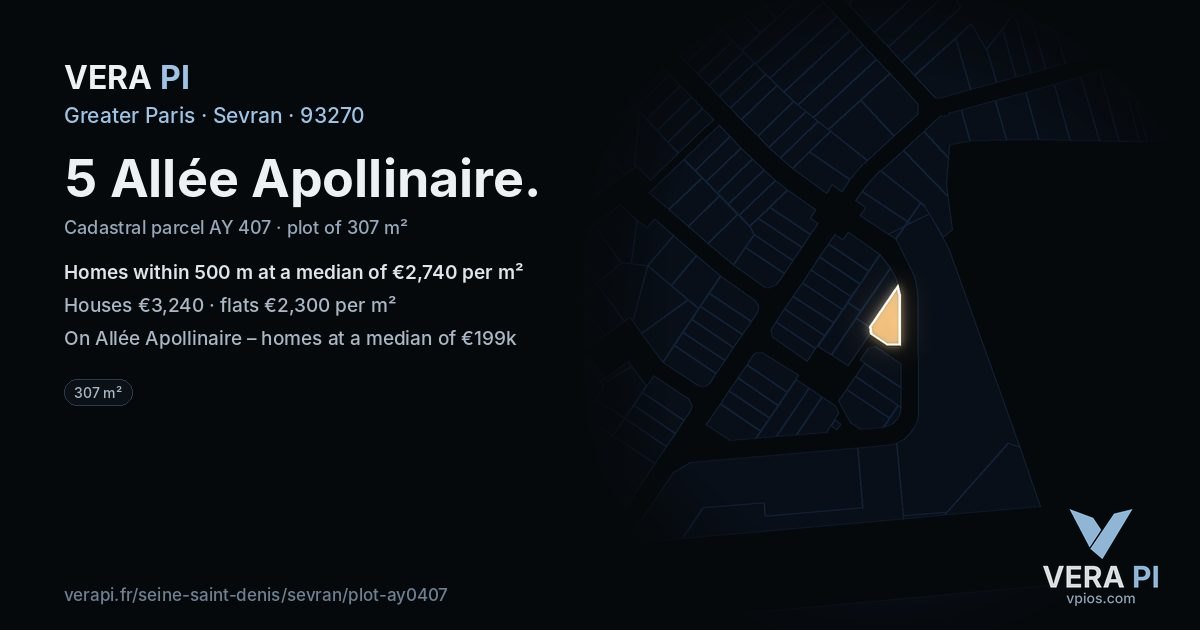 5 Allée Apollinaire, Sevran at night – the plot lit, the parcels around coloured by the prices near them