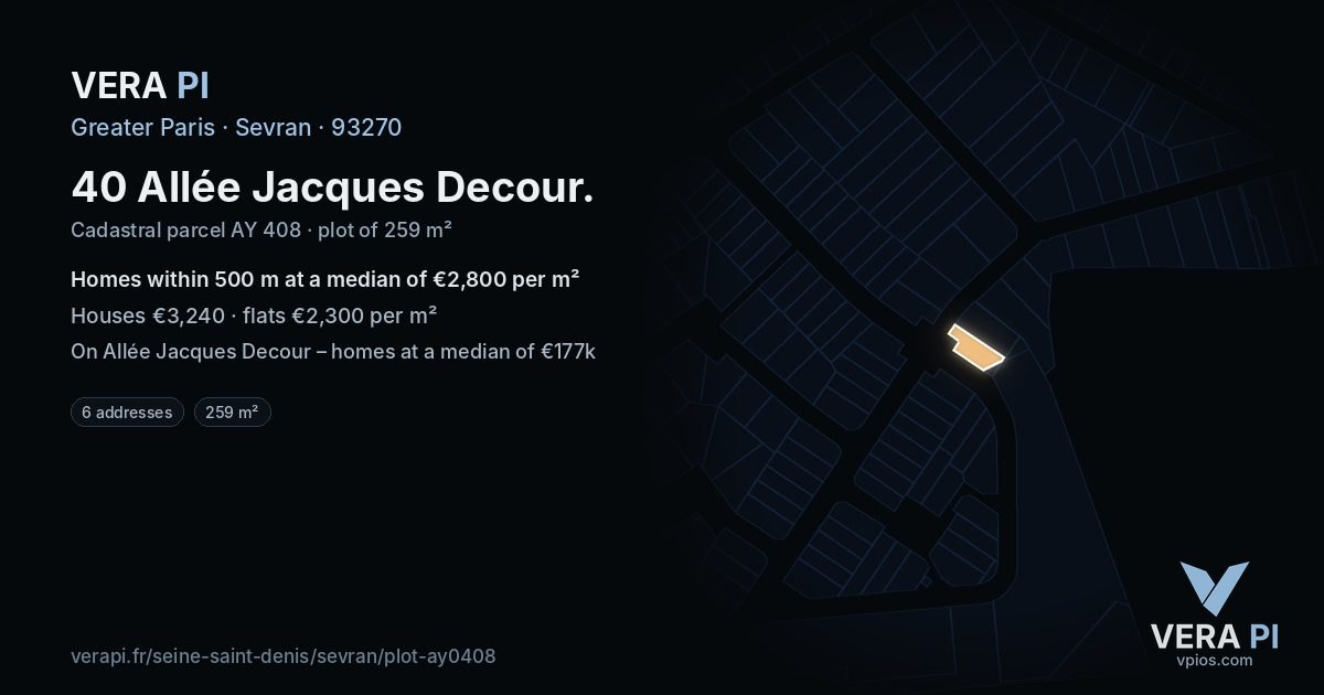 40 Allée Jacques Decour, Sevran at night – the plot lit, the parcels around coloured by the prices near them