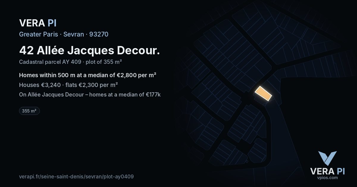 42 Allée Jacques Decour, Sevran at night – the plot lit, the parcels around coloured by the prices near them