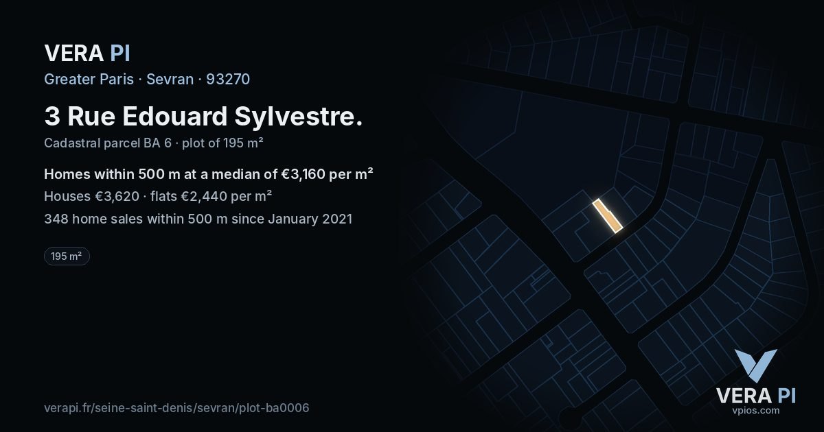 3 Rue Edouard Sylvestre, Sevran at night – the plot lit, the parcels around coloured by the prices near them