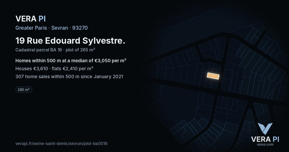 19 Rue Edouard Sylvestre, Sevran at night – the plot lit, the parcels around coloured by the prices near them
