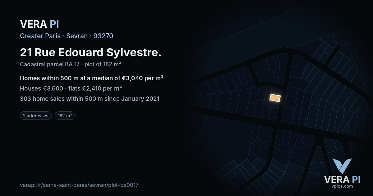 21 Rue Edouard Sylvestre, Sevran at night – the plot lit, the parcels around coloured by the prices near them