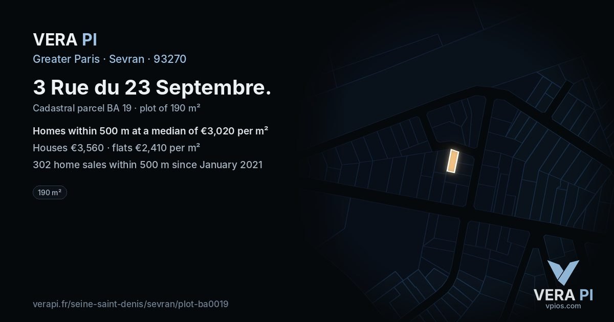 3 Rue du 23 Septembre, Sevran at night – the plot lit, the parcels around coloured by the prices near them