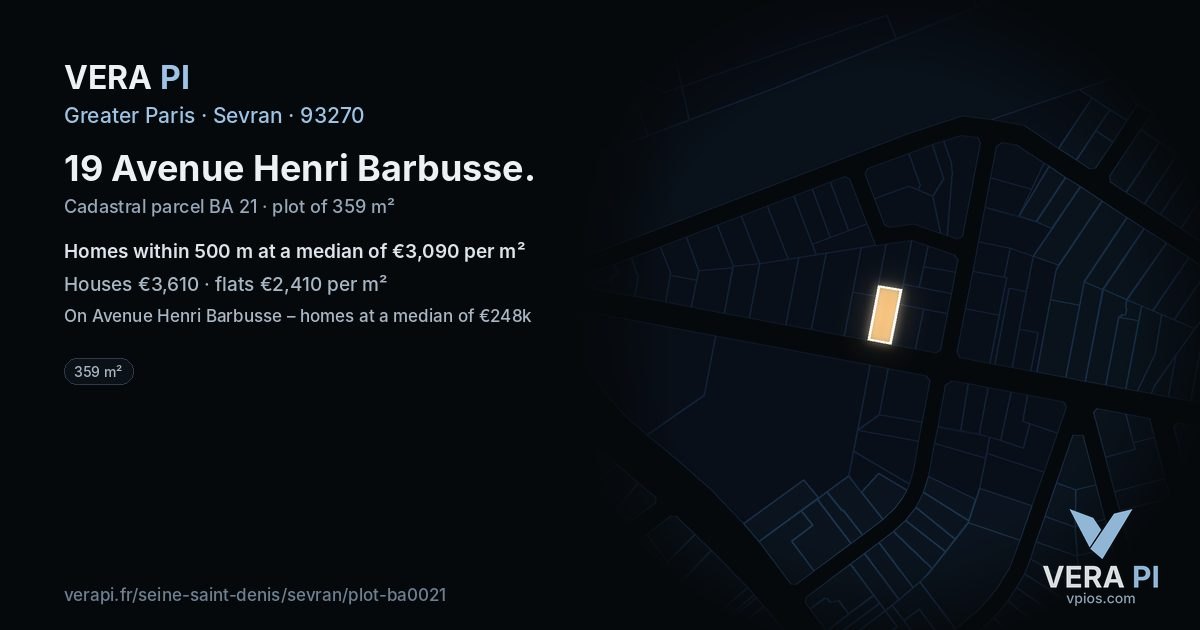 19 Avenue Henri Barbusse, Sevran at night – the plot lit, the parcels around coloured by the prices near them