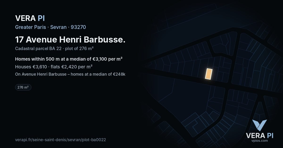 17 Avenue Henri Barbusse, Sevran at night – the plot lit, the parcels around coloured by the prices near them
