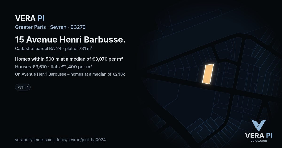 15 Avenue Henri Barbusse, Sevran at night – the plot lit, the parcels around coloured by the prices near them