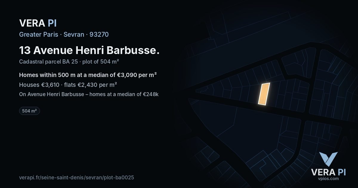 13 Avenue Henri Barbusse, Sevran at night – the plot lit, the parcels around coloured by the prices near them