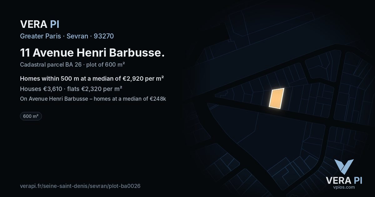 11 Avenue Henri Barbusse, Sevran at night – the plot lit, the parcels around coloured by the prices near them