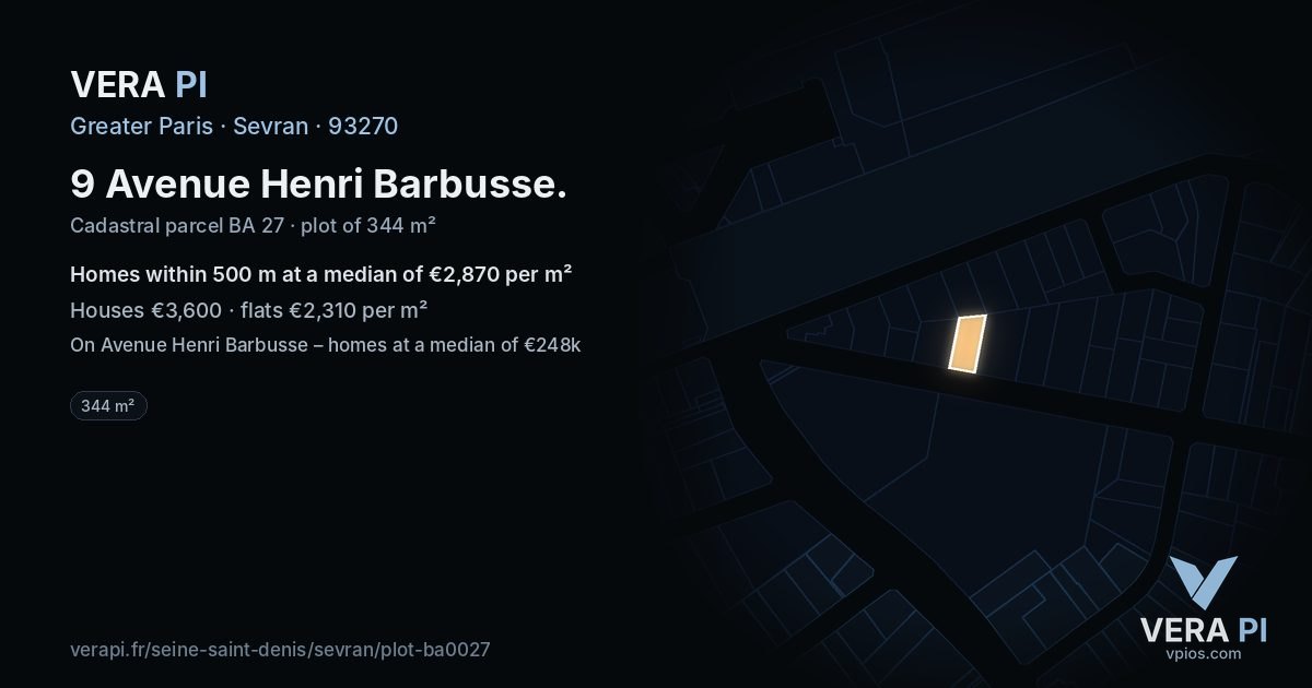 9 Avenue Henri Barbusse, Sevran at night – the plot lit, the parcels around coloured by the prices near them