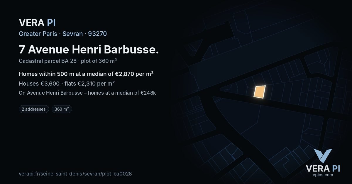 7 Avenue Henri Barbusse, Sevran at night – the plot lit, the parcels around coloured by the prices near them
