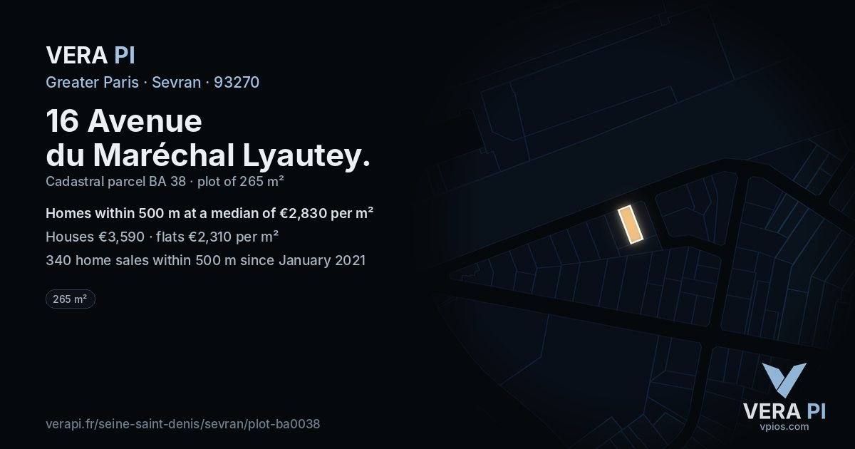 16 Avenue du Maréchal Lyautey, Sevran at night – the plot lit, the parcels around coloured by the prices near them
