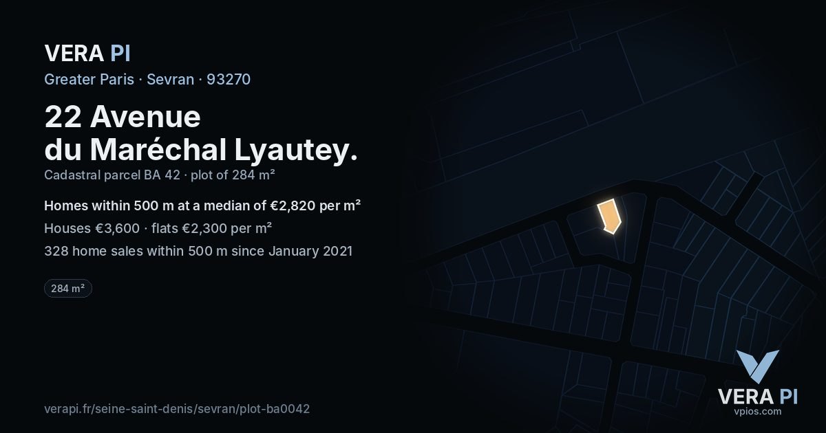 22 Avenue du Maréchal Lyautey, Sevran at night – the plot lit, the parcels around coloured by the prices near them