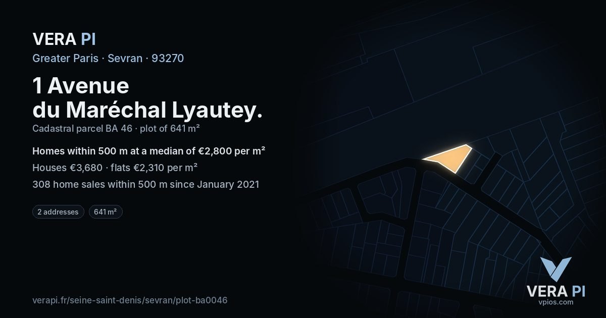 1 Avenue du Maréchal Lyautey, Sevran at night – the plot lit, the parcels around coloured by the prices near them
