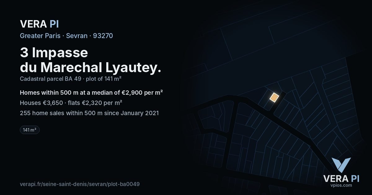 3 Impasse du Marechal Lyautey, Sevran at night – the plot lit, the parcels around coloured by the prices near them