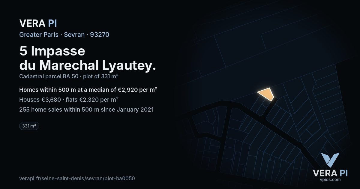 5 Impasse du Marechal Lyautey, Sevran at night – the plot lit, the parcels around coloured by the prices near them