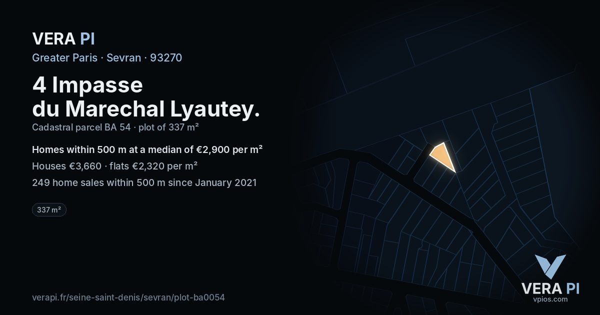 4 Impasse du Marechal Lyautey, Sevran at night – the plot lit, the parcels around coloured by the prices near them